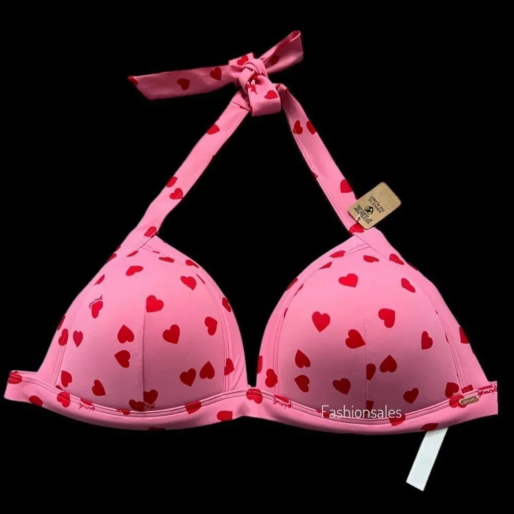 Victorias Secret Pink Swim Push Up Triangle Padded Bikini Top pink / hearts M